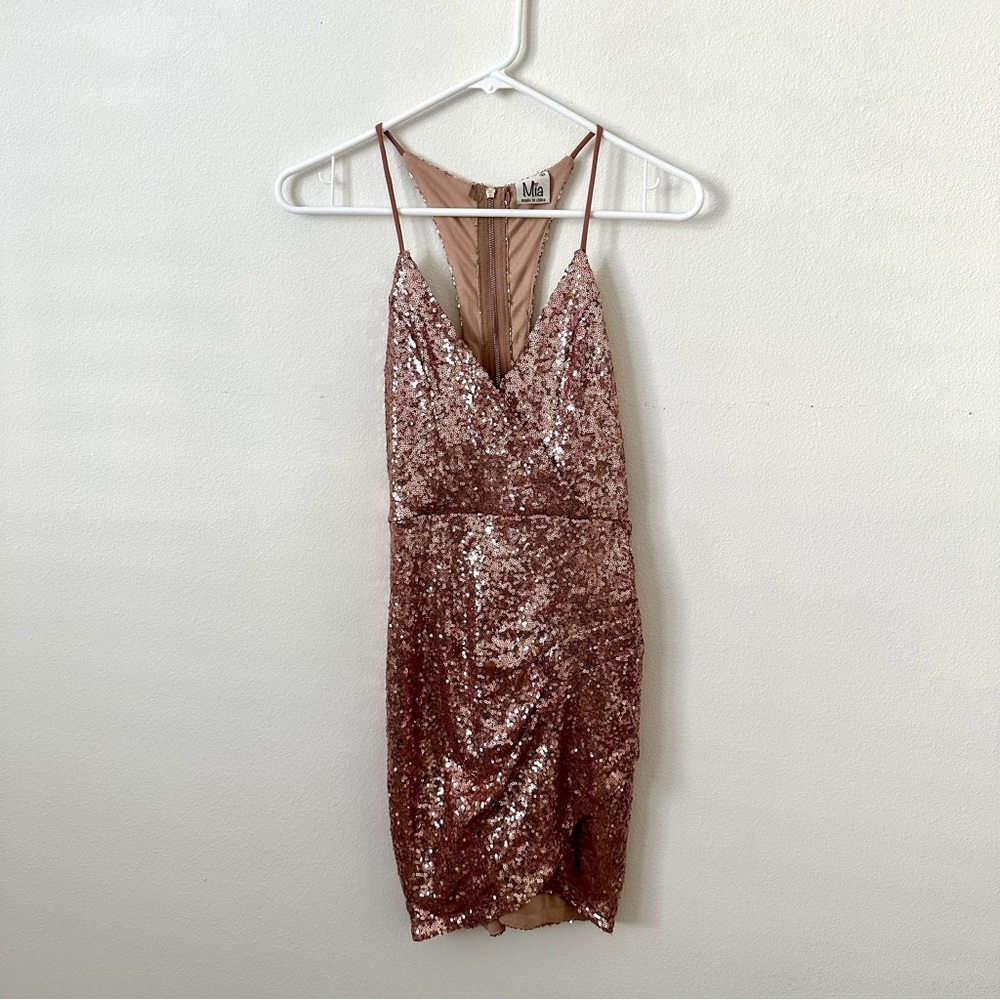 Mia Rose Gold / Pink Sequin Mini Dress